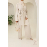 Beige modest fashion outfit in Marrakech twinset showcasing elegant style